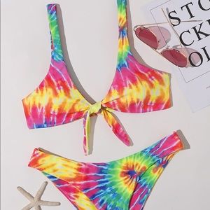 Tie dye knot front bikini swimsuit